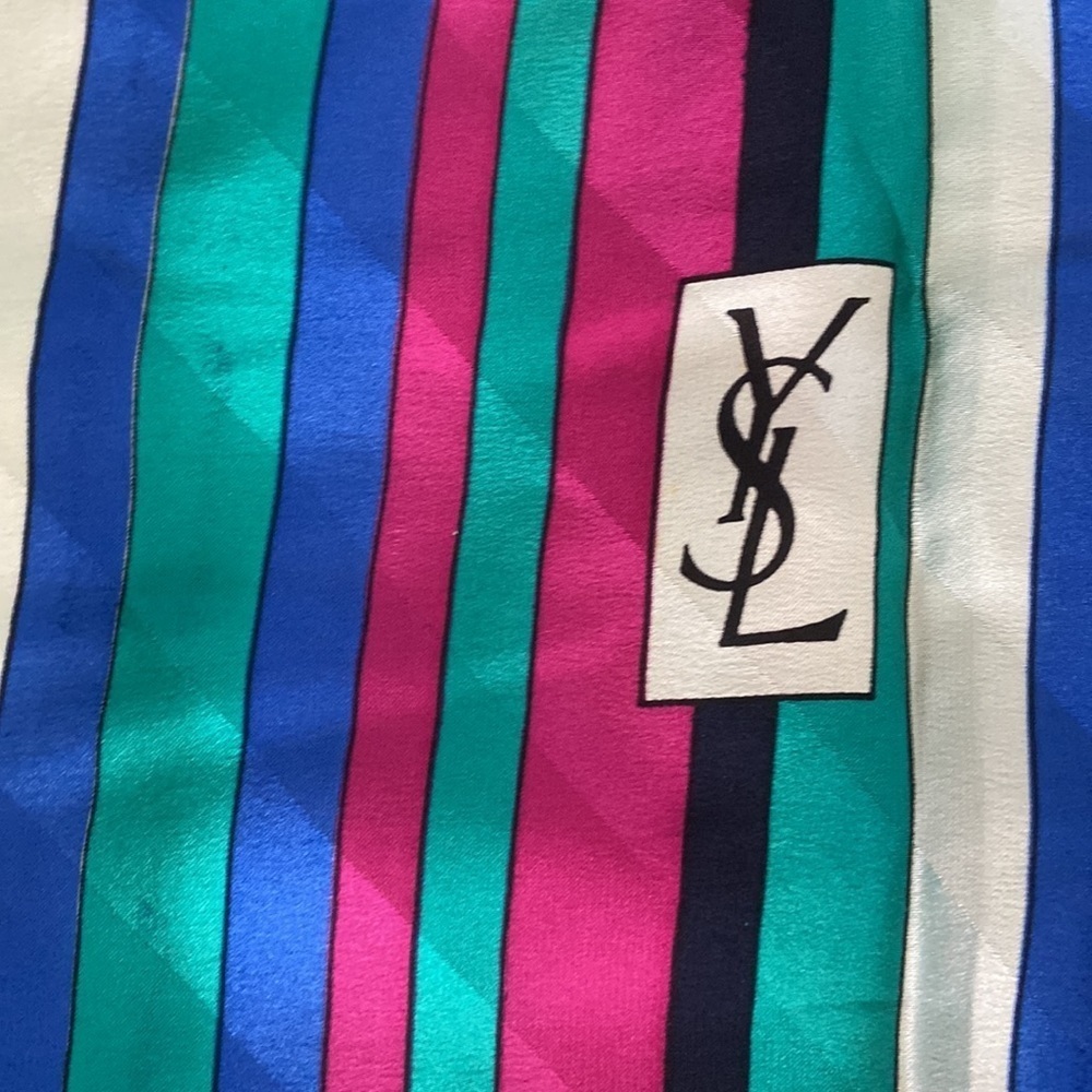 YSL striped  Vintage 100% silk scarf 30x 30 inch in perfect pre owned condition - Picture 3 of 3